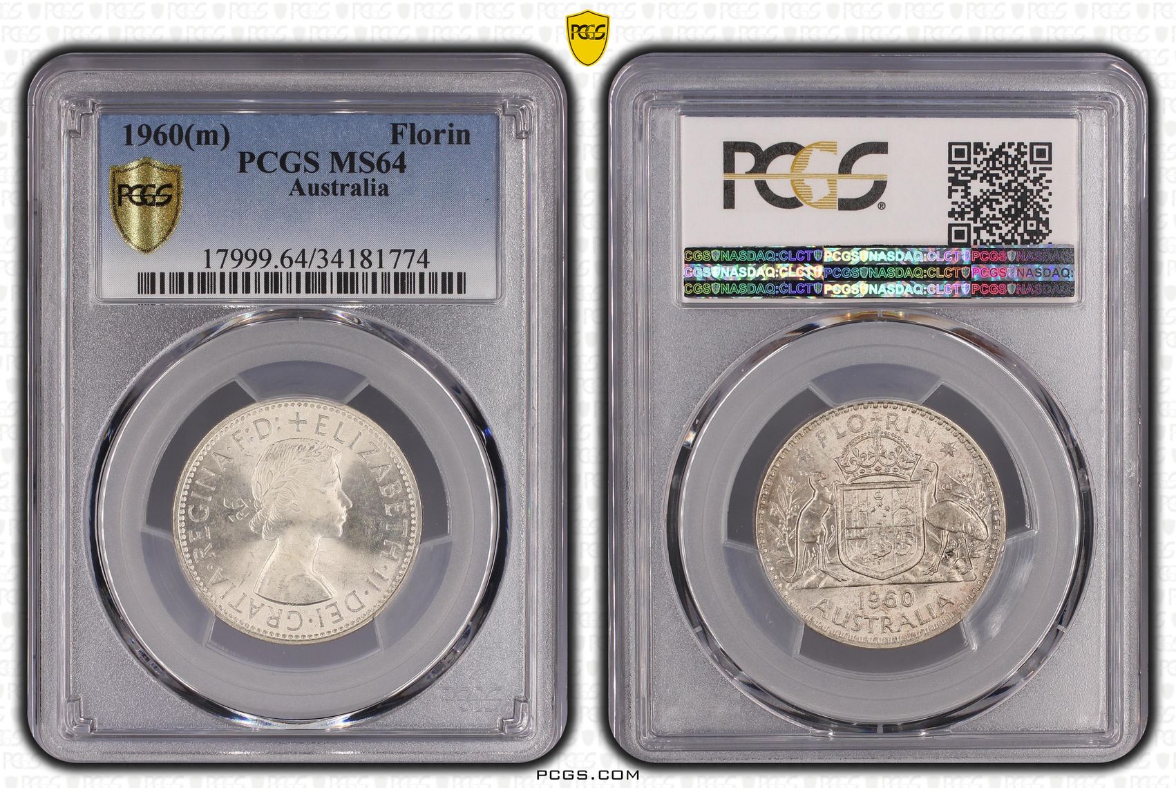 Elizabeth II, Florin, 1960(m), PCGS MS64