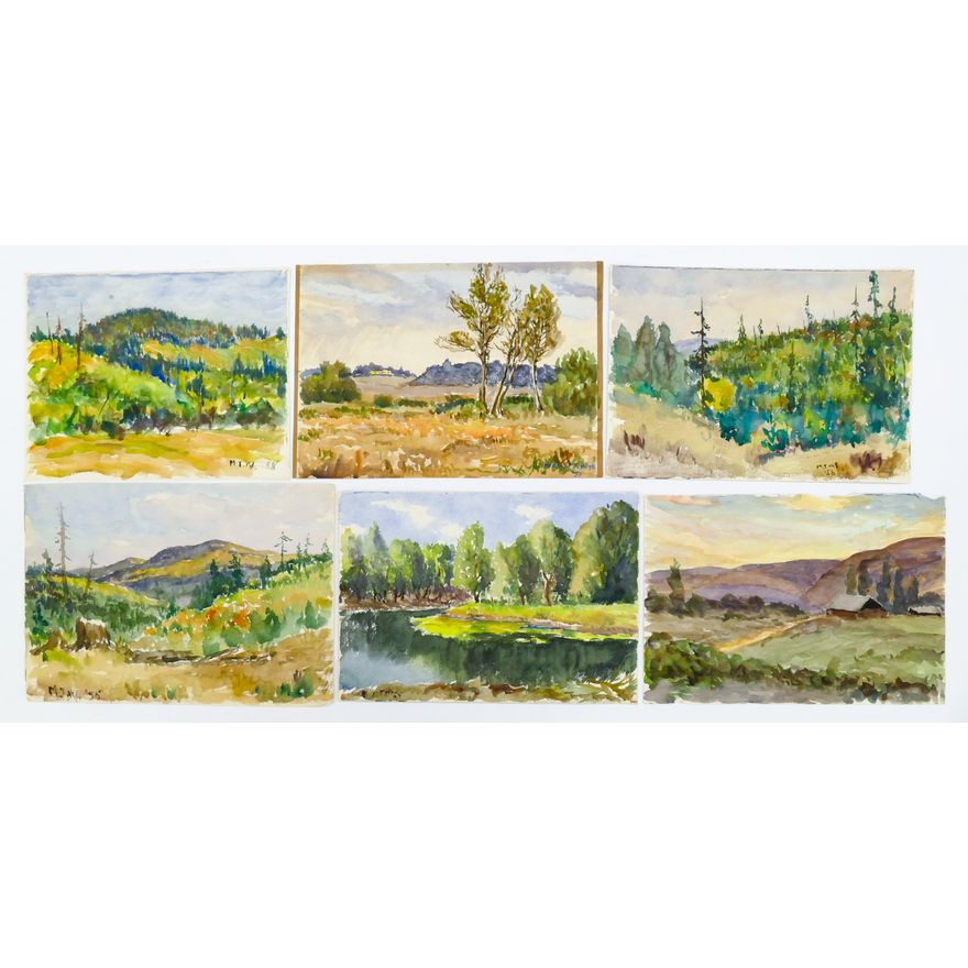 6pc Melville Wire Various Landscape 1950's Watercolors