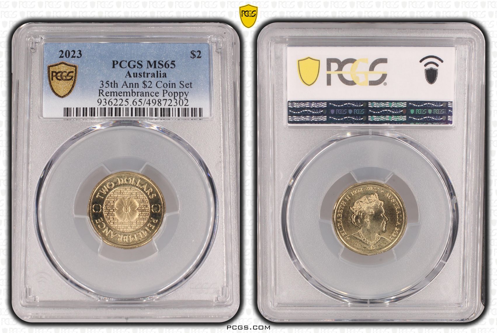 35th Ann $2 Coin Set Remembrance Poppy, Two Dollar, 2023, PCGS MS65
