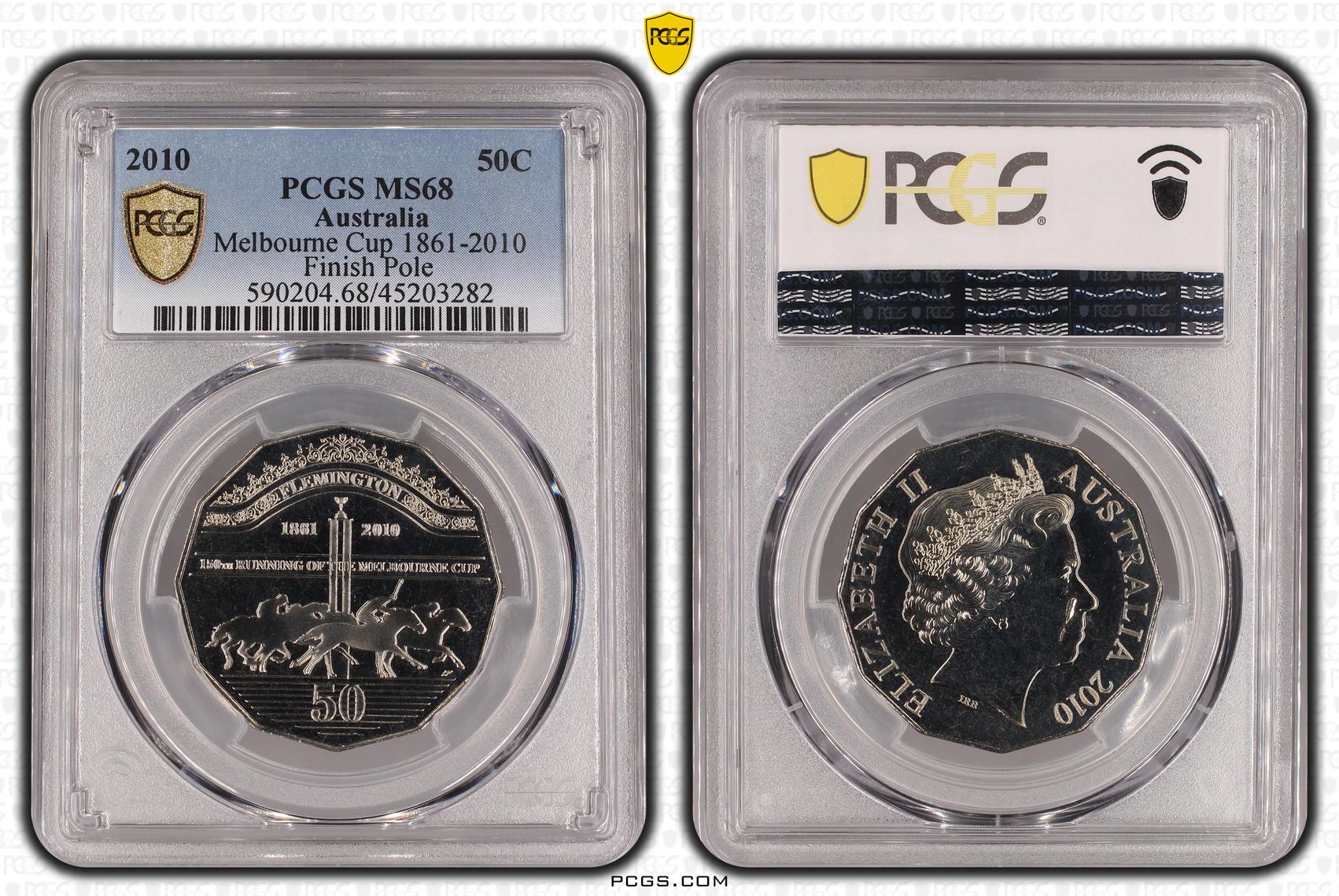 2010 Australia Fifty Cent, 50c Melbourne Cup PCGS - MS68 -282