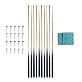 Standard Pool Cues x 10 Tip Chalk Combo Set | 8 POOL CUES/12 TIP CHALKS/18 TIPS