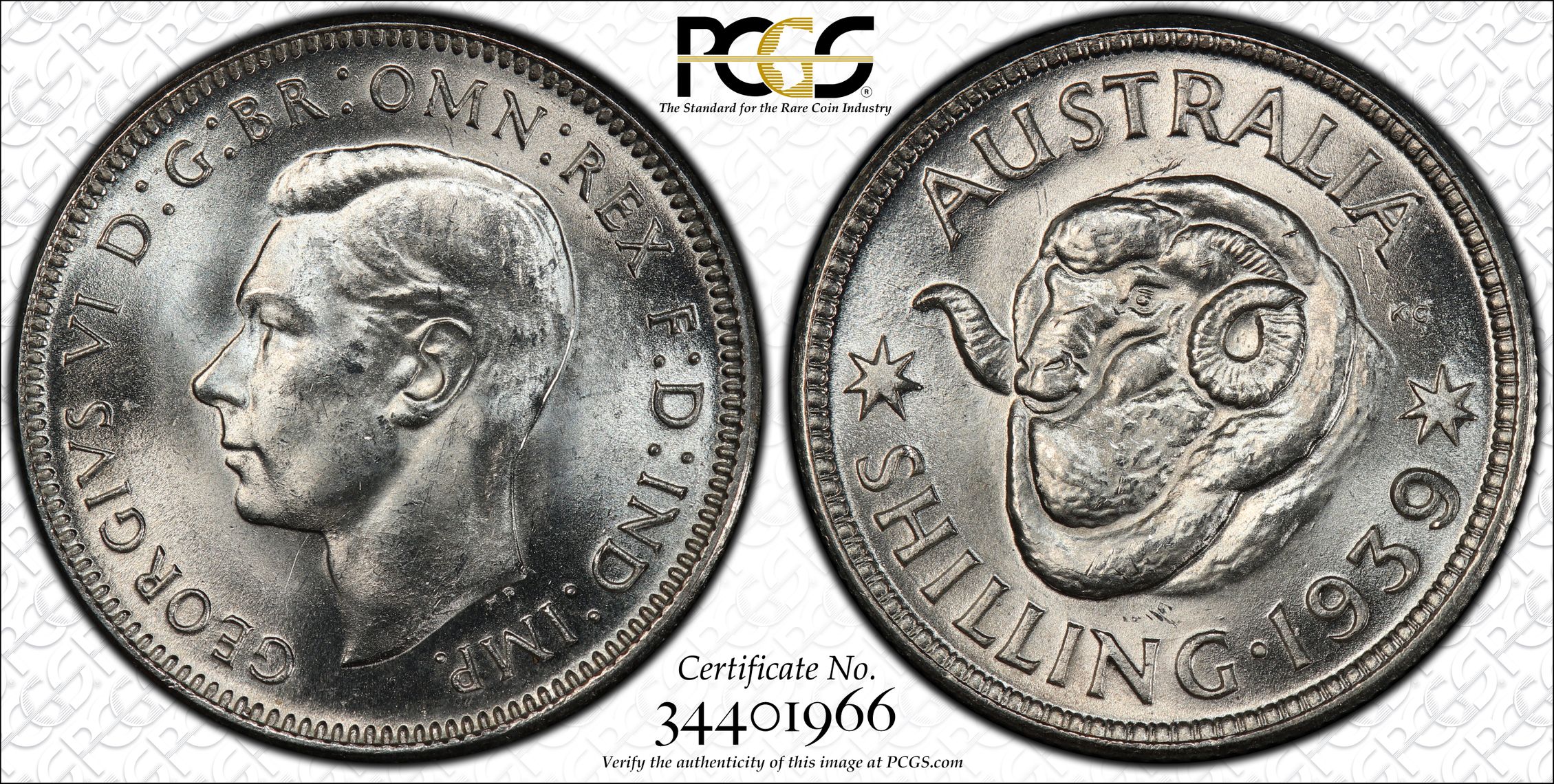 George VI, Shilling, 1939, PCGS MS65