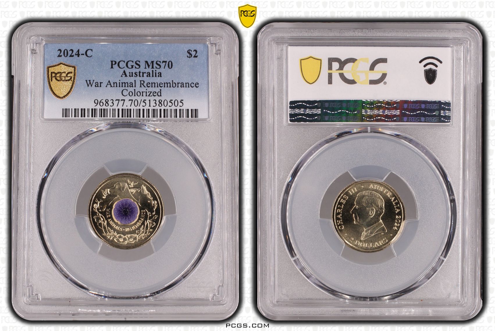 War Animal Remembrance Colorized, Two Dollar, 2024-C, PCGS MS70