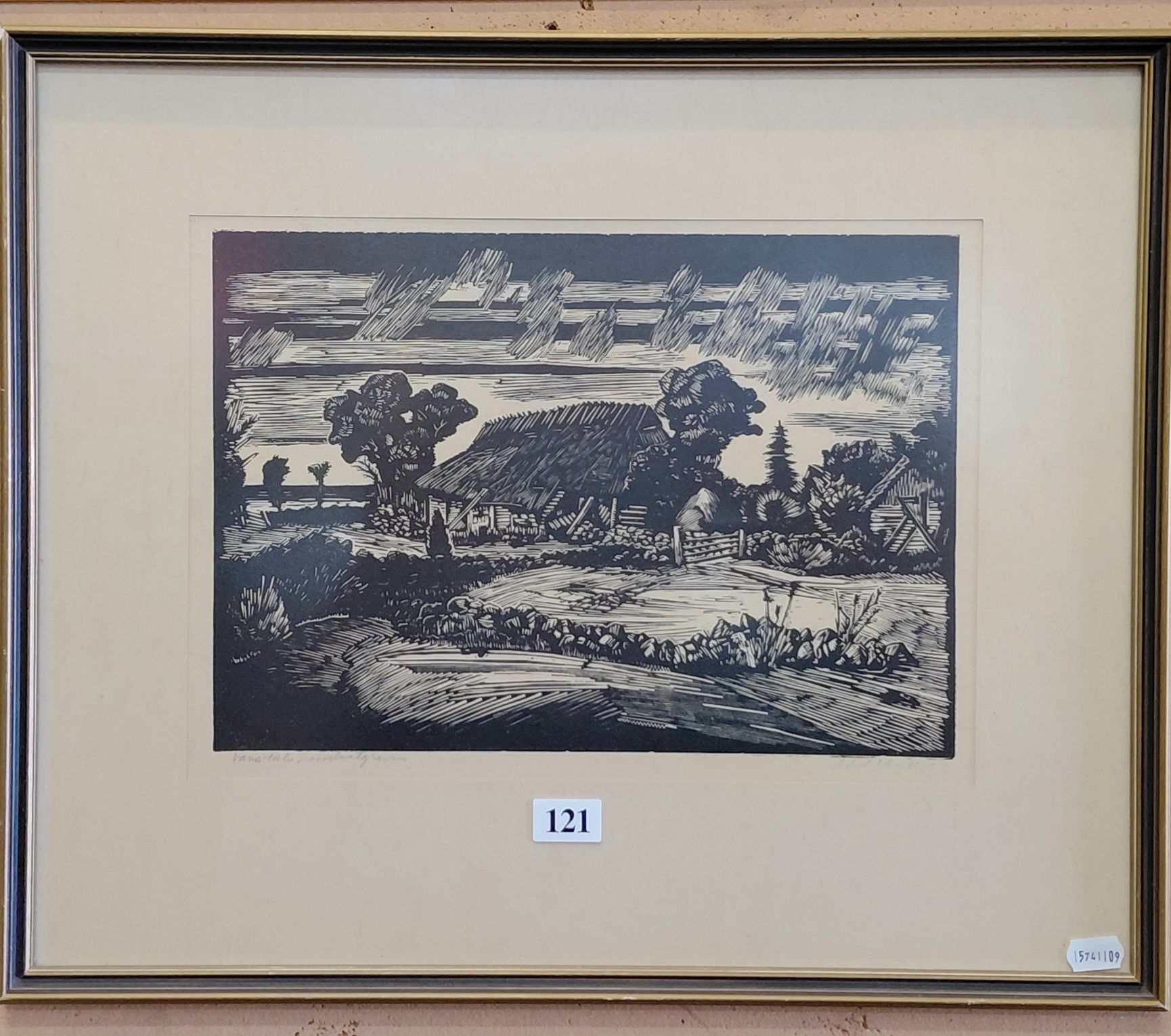Woodcut Rural Scene