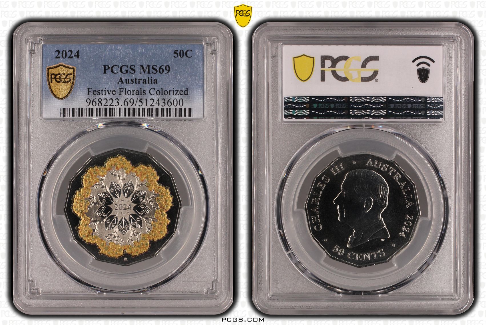 Festive Florals Colorized, Fifty Cent, 2024, PCGS MS69