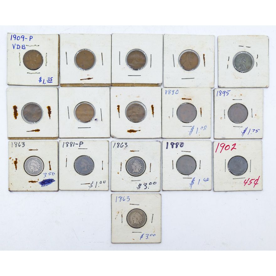 Box 16pc Old US Indian Head & Lincoln Pennies in Flips - 1909-VDB etc.