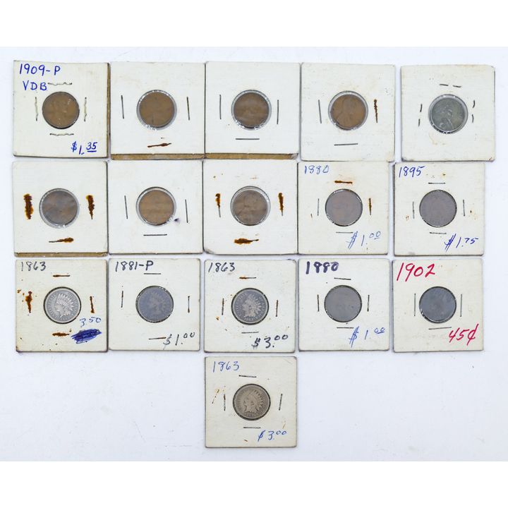 Box 16pc Old US Indian Head & Lincoln Pennies in Flips - 1909-VDB etc.