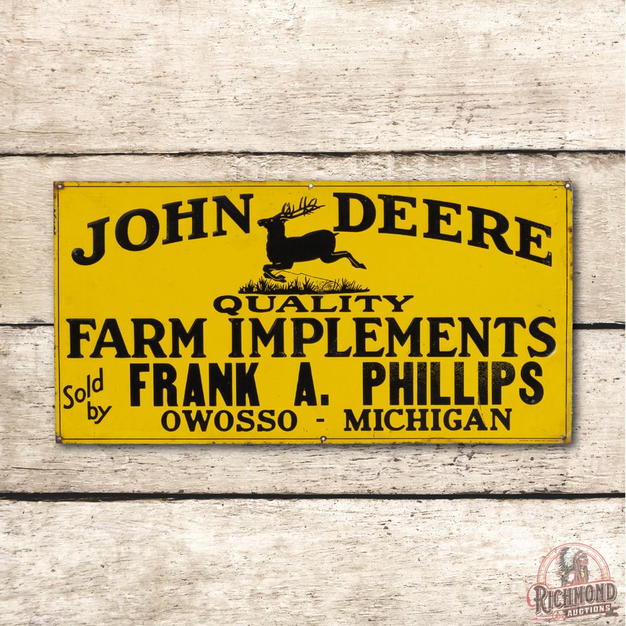 John Deere Leaping Deere Logo Michigan Single Sided Metal Sign TAC 8.5