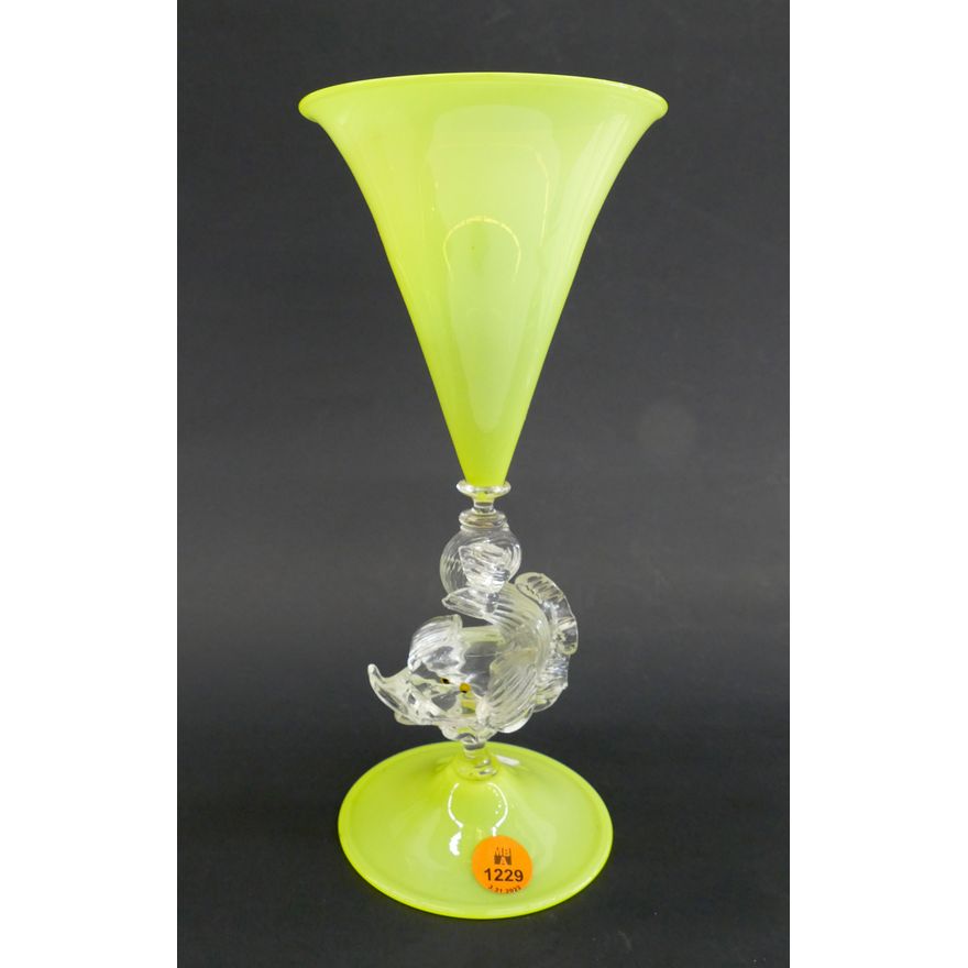 Art Glass Dolphin Venetian Style Glass - 9.25''