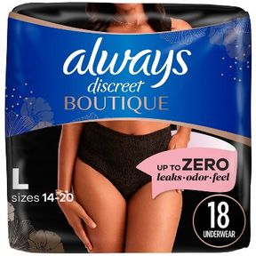 ALWAYS DISCREET BOUTIQUE BLACK MAXIMUM UNDERWEAR - L - 18CT