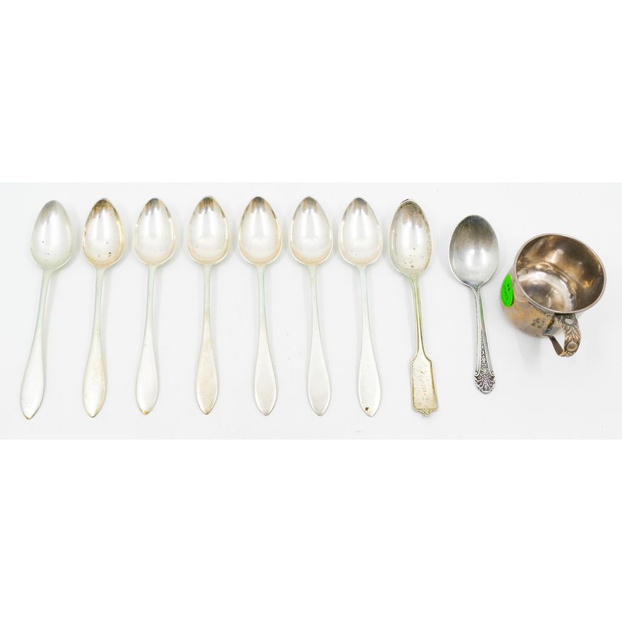Group Sterling Spoons and Child's Mug - 196 Grams TW