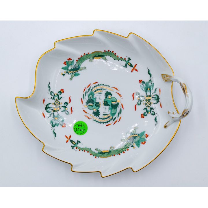 Meissen Green ''Ming Dragon'' Porcelain Leaf Dish 9''