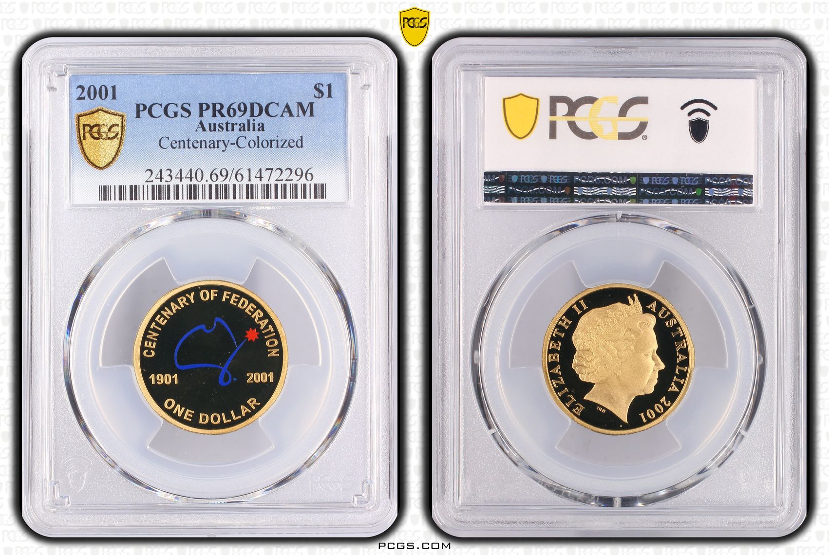 Centenary-Colourised, One Dollar, 2001, PCGS PR69DCAM