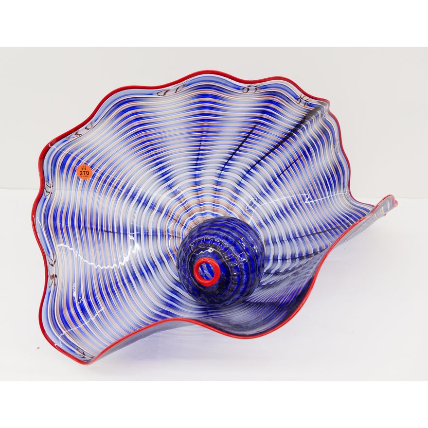 Manner of Dale Chihuly 2pc Cobalt Seaform Set Studio Glass- 10x19''