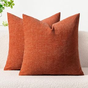 MIULEE Fall Pack of 2 Rust Throw Pillow Covers 18x18 Inch Soft Chenille Pillow Covers for Sofa Living Room Couch Solid Dyed Cases