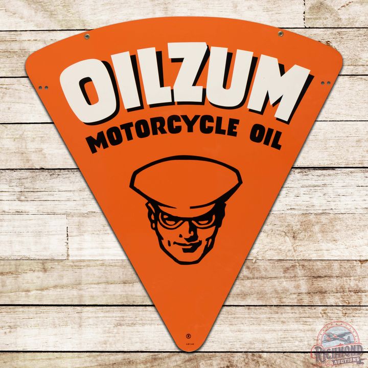 NOS 1965 Oilzum Motorcycle Oil Double Sided Tin Sign w/ Oswald