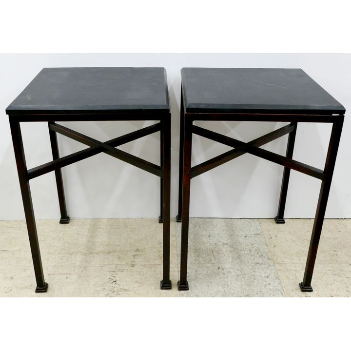 Pair Slate Top Side Tables 22'' x 15'' x 15''