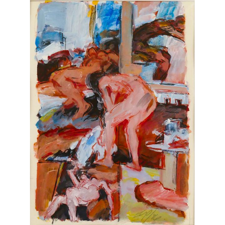 Eugene Pizzuto ''Nude Studies'' 1986 Oil on Paper Matted 17''x13.5''