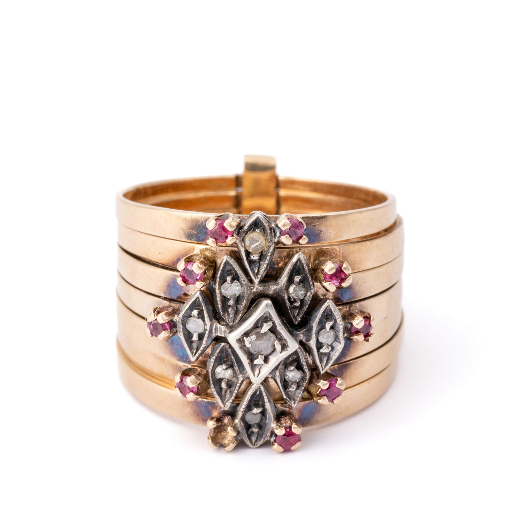 Vintage Ruby & Diamond Puzzle Ring 12ct Gold,