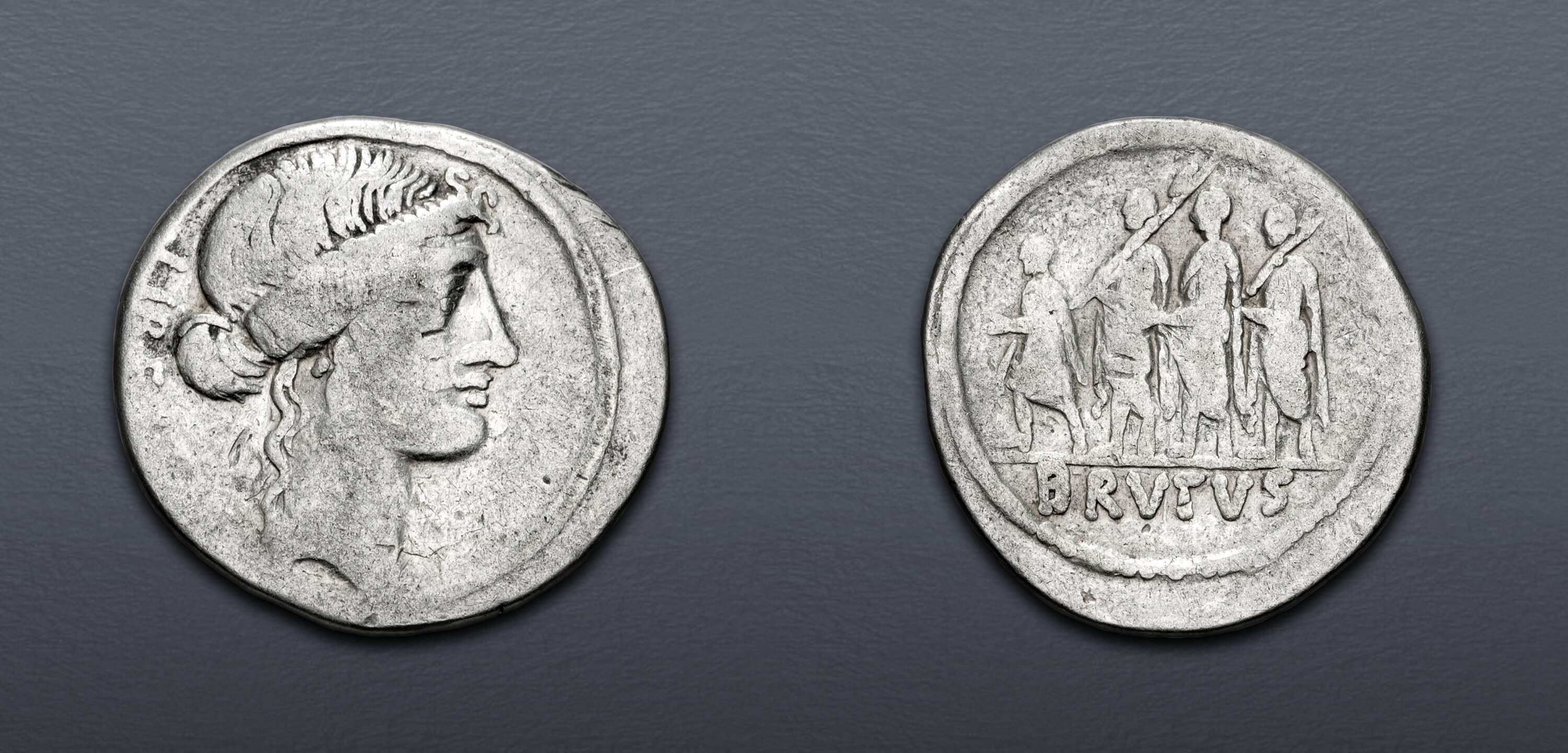 Q. Servilius Caepio (M. Junius) Brutus. 54 BC. AR Denarius (20mm, 3.55 ...