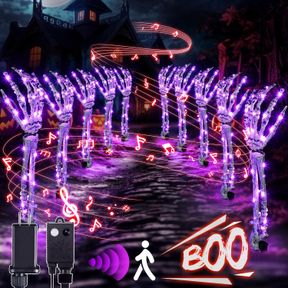ENHON HALLOWEEN DECORATIONS, 10 PACK 14.7FT 300 LED HALLOWEEN LIGHTED SKELETON ARM STAKES WITH 6 MODES MUSIC SYNC SPOOKY SOUNDS&LI