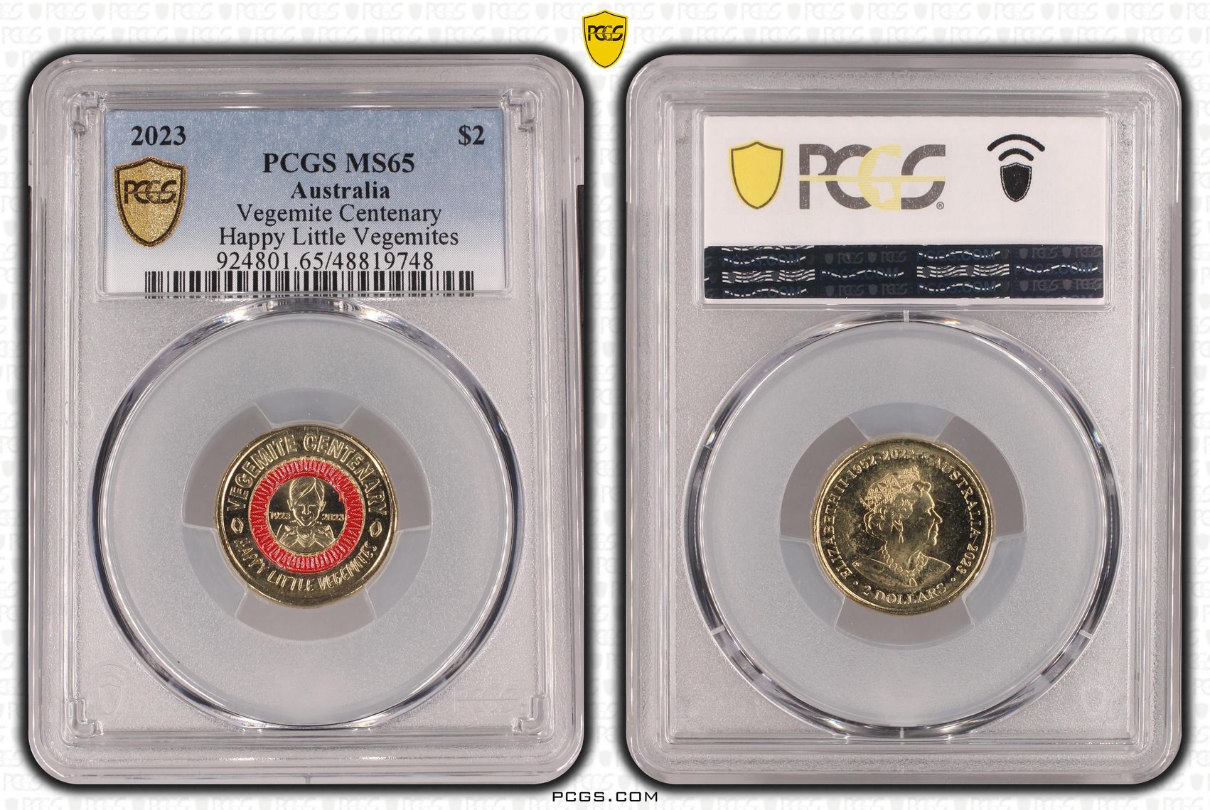 Vegemite Centenary Colorized Happy Little Vegemites, Two Dollar, 2023, PCGS MS65