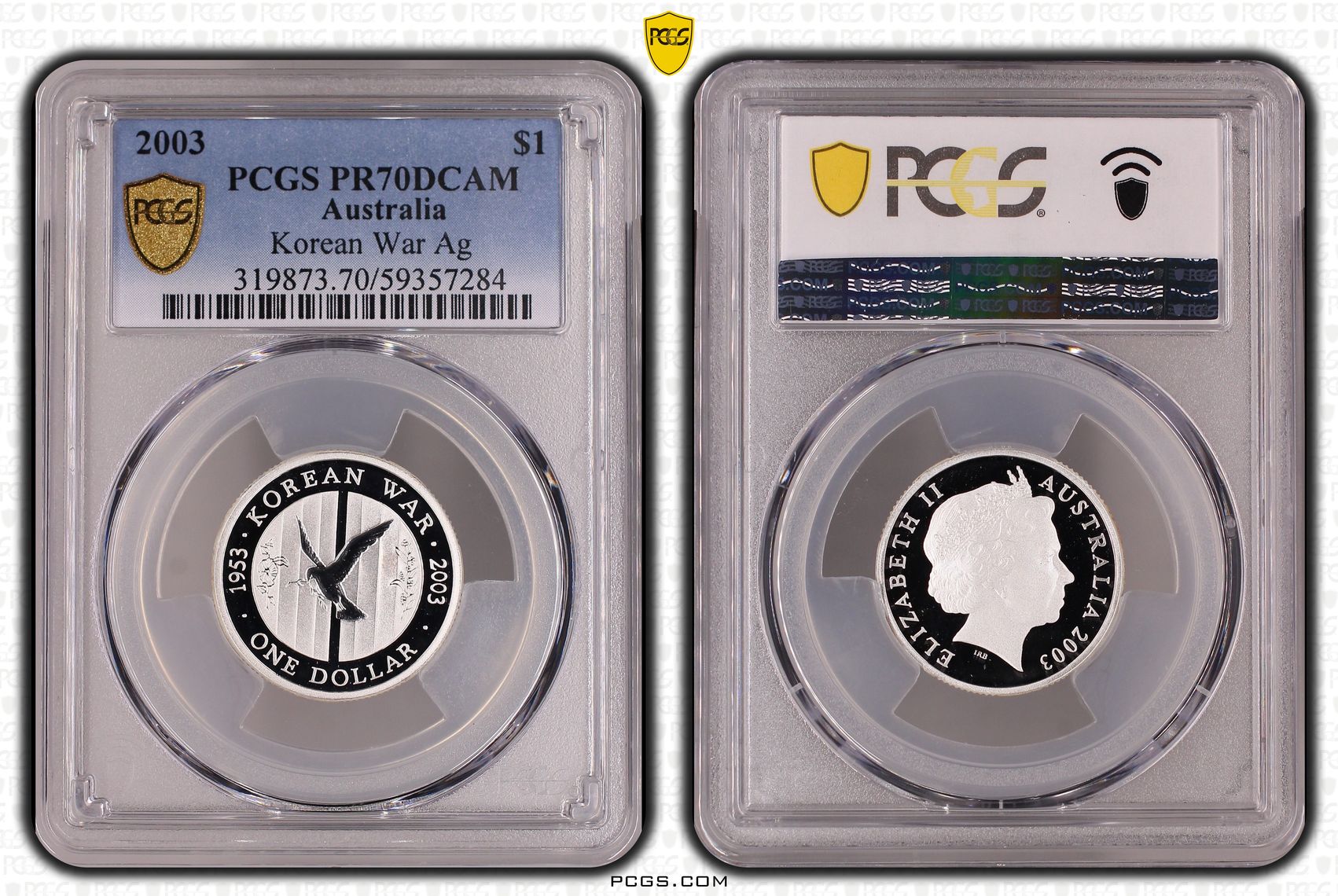 Elizabeth II, 50th Anniv. Korean War KM-663a Silver, 22/0, One Dollar, 2003, PCGS PR70DCAM