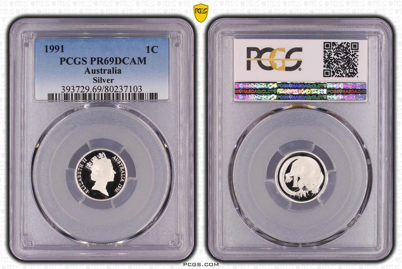 Elizabeth II, Silver, One Cent, 1991, PCGS PR69DCAM
