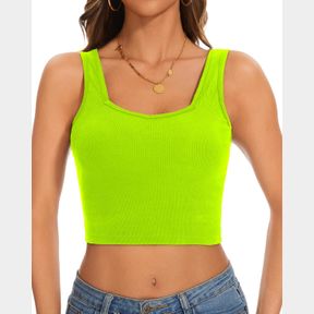 WOMEN'S SLEEVELESS TANK TOP FORM FITTING V NECK RIBBED KNIT BASIC CROP TOP