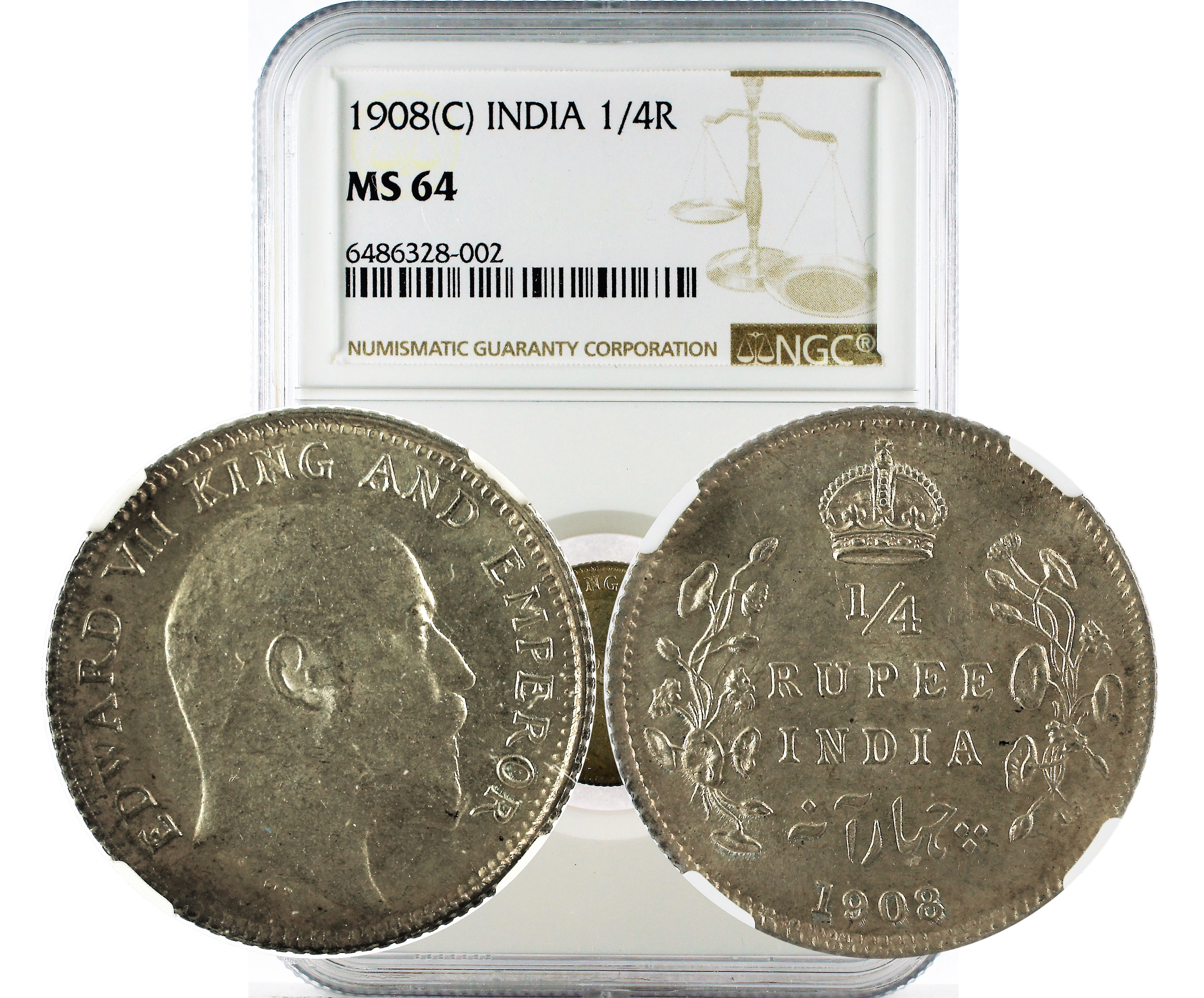 1908(C) INDIA 1/4R MS 64