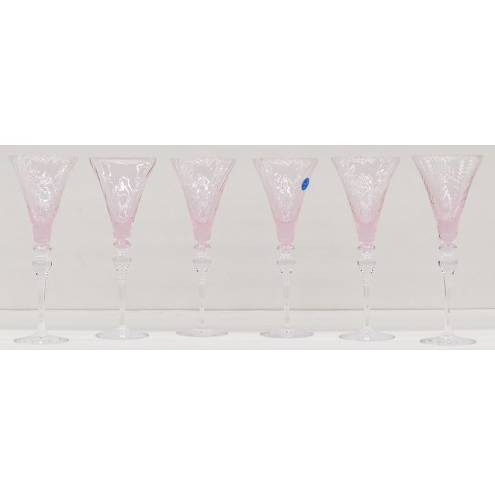 6pc Portieux Pink Stemware 10'' - One Has Chip To Rim