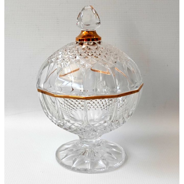 GILDED GLASS PEDESTAL BOWL AND COVER