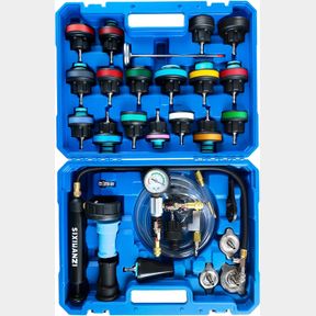 SIXIWANZI 29PC COOLANT PRESSURE TESTER AND VACUUM REFILL KIT WITH 24 RADIATOR ADAPTERS, UNIVERSAL RADIATOR PRESSURE TESTER KIT FOR