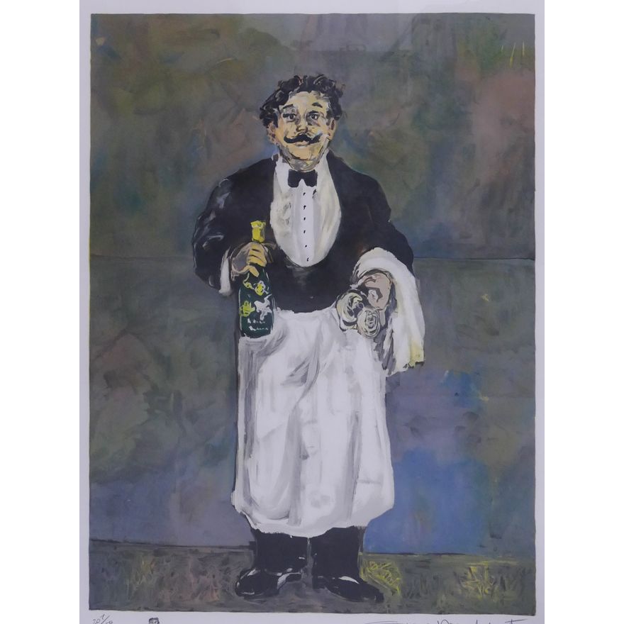 Guy Buffet 'Sommelier' S/N Lithograph. Edition 207/250. Framed. Images measures 25x19'' with overall dimensions of 33.5x25''