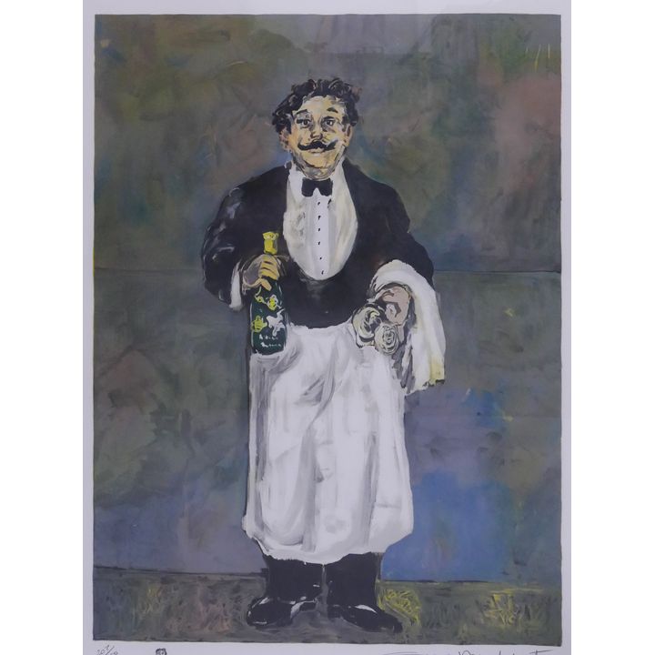 Guy Buffet 'Sommelier' S/N Lithograph. Edition 207/250. Framed. Images measures 25x19'' with overall dimensions of 33.5x25''