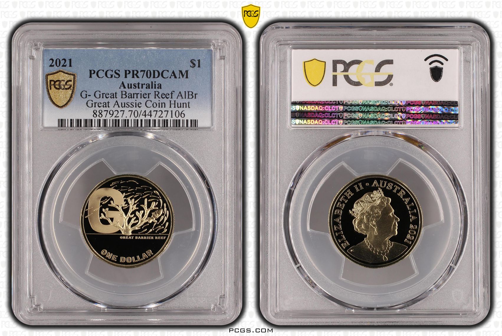 2021 Australia One Dollar, $1 G- Great Barrier Reef AlBr PCGS - PR70DCAM POP 10/0 -106