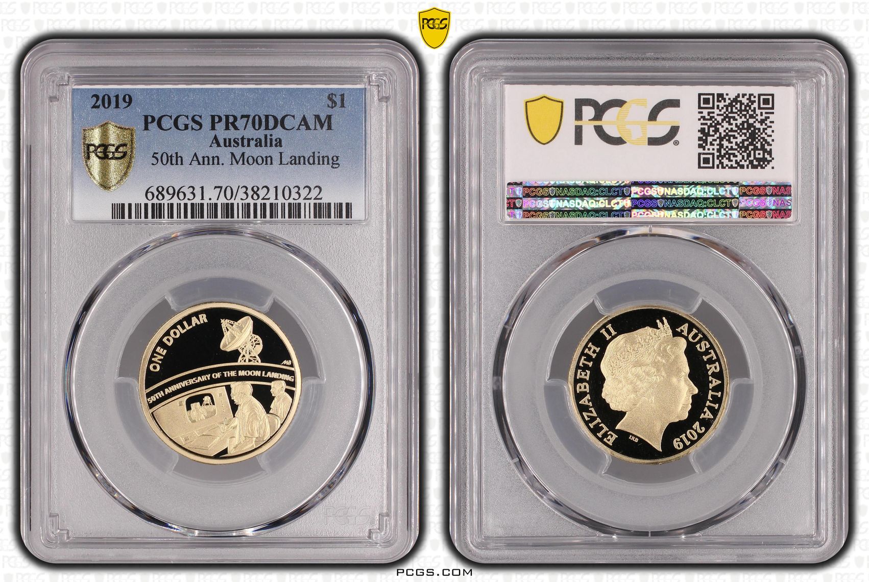 403 · 2019 Australia One Dollar, $1 50th Ann. Moon Landing PCGS - PR70DCAM POP 27/0 -322