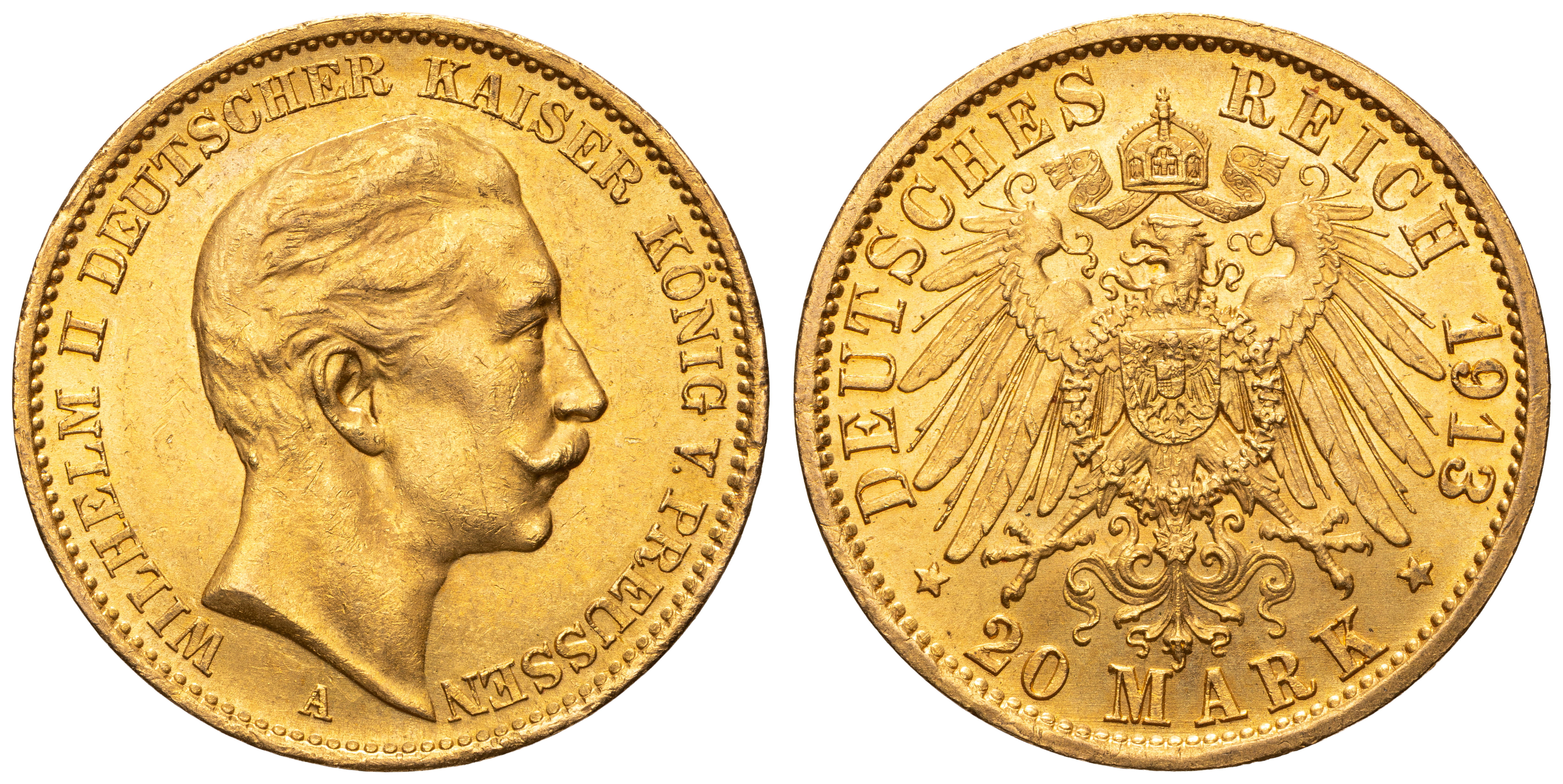 German States, Friedrich Wilhelm II, Prussia, Twenty Marks, 1913-A, aEF - EF