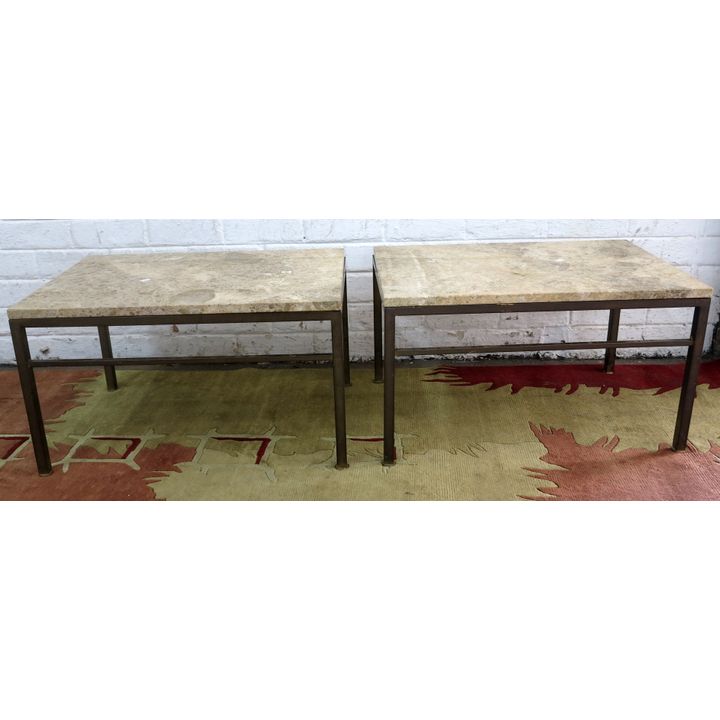 PAIR OF MARBLE AND BRASS SIDE TABLES