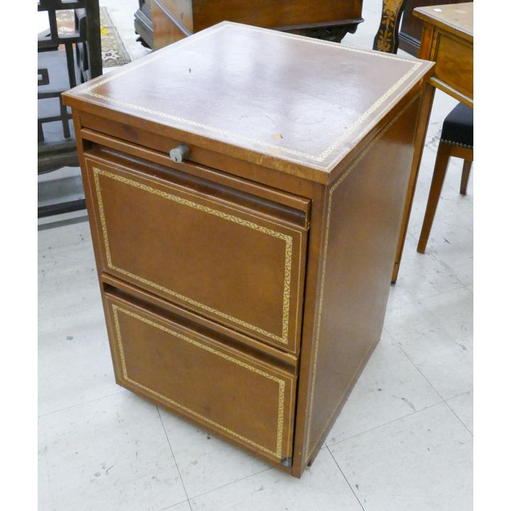 Vintage Leather Covered Metal File Cabinet- 29x19x19''