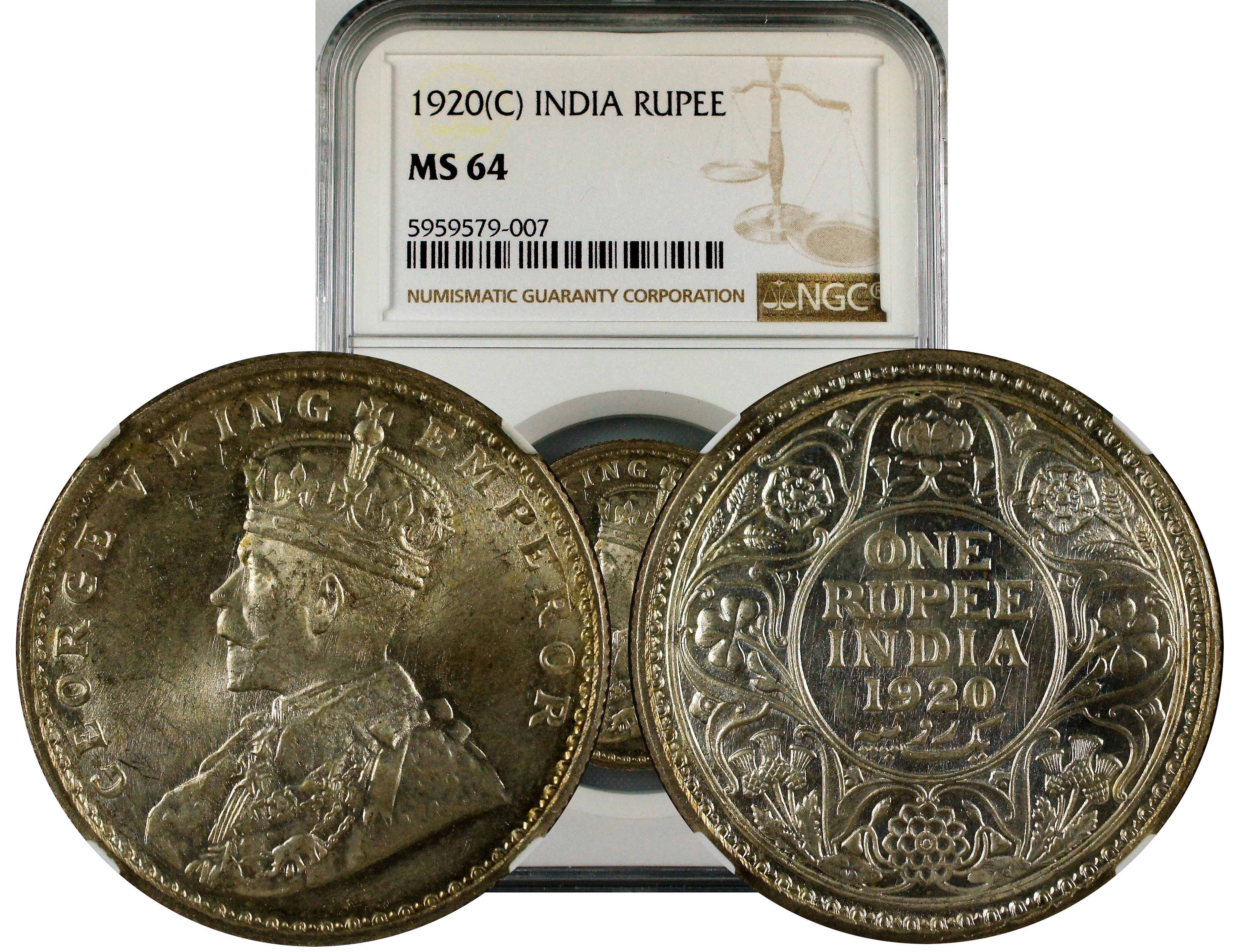 India British 1920 B Rupee NGC MS64