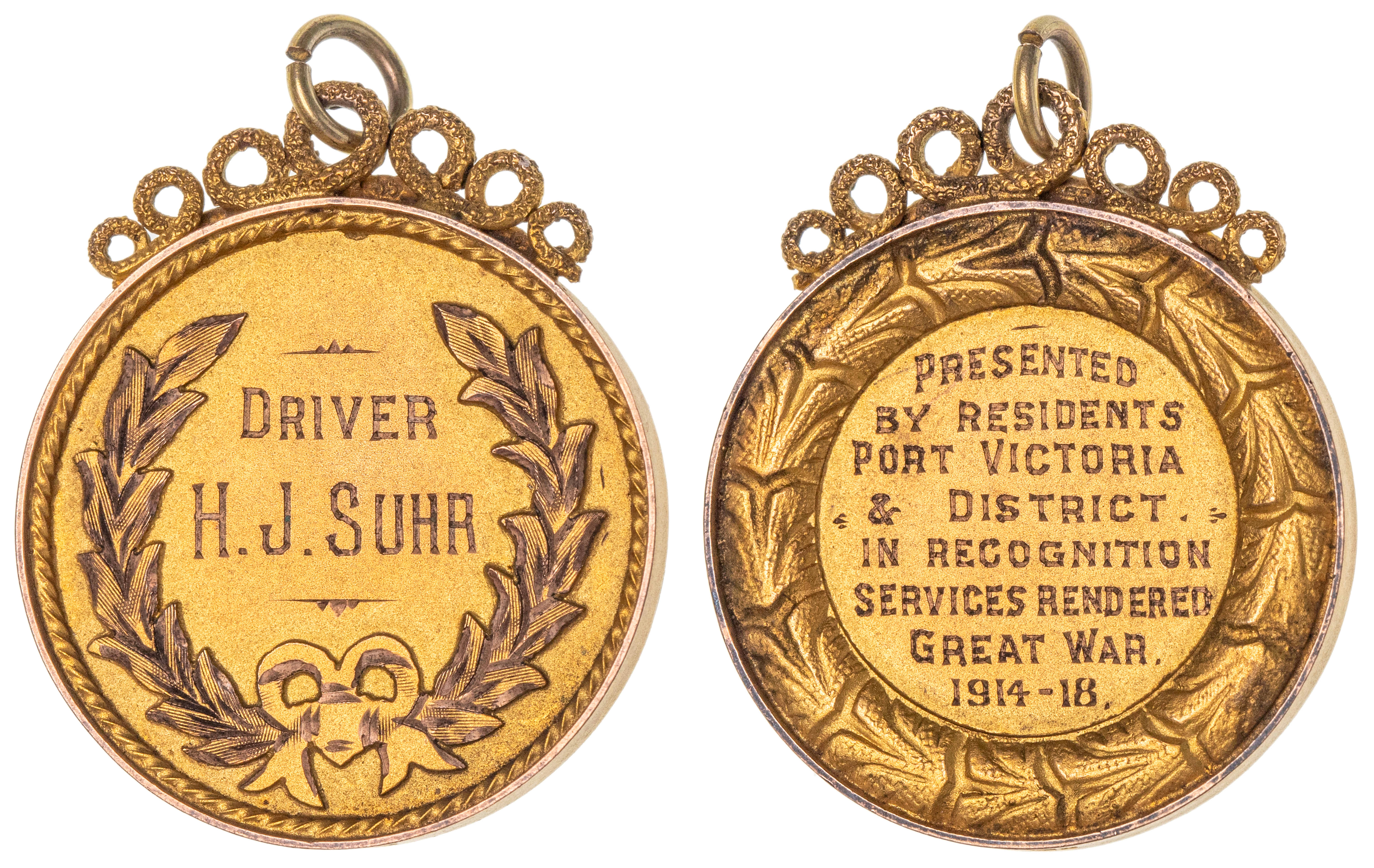 322 · Port Victoria, WWI Returned Soldiers Gold Fob Medal,