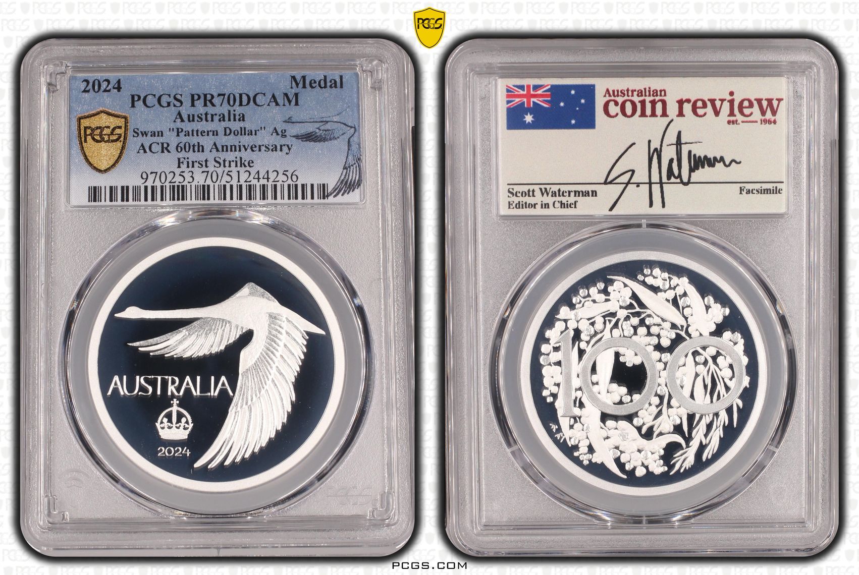 Swan "Pattern Dollar" Silver ACR 60th Anniversary First Strike, Medal, 2024, PCGS PR70DCAM