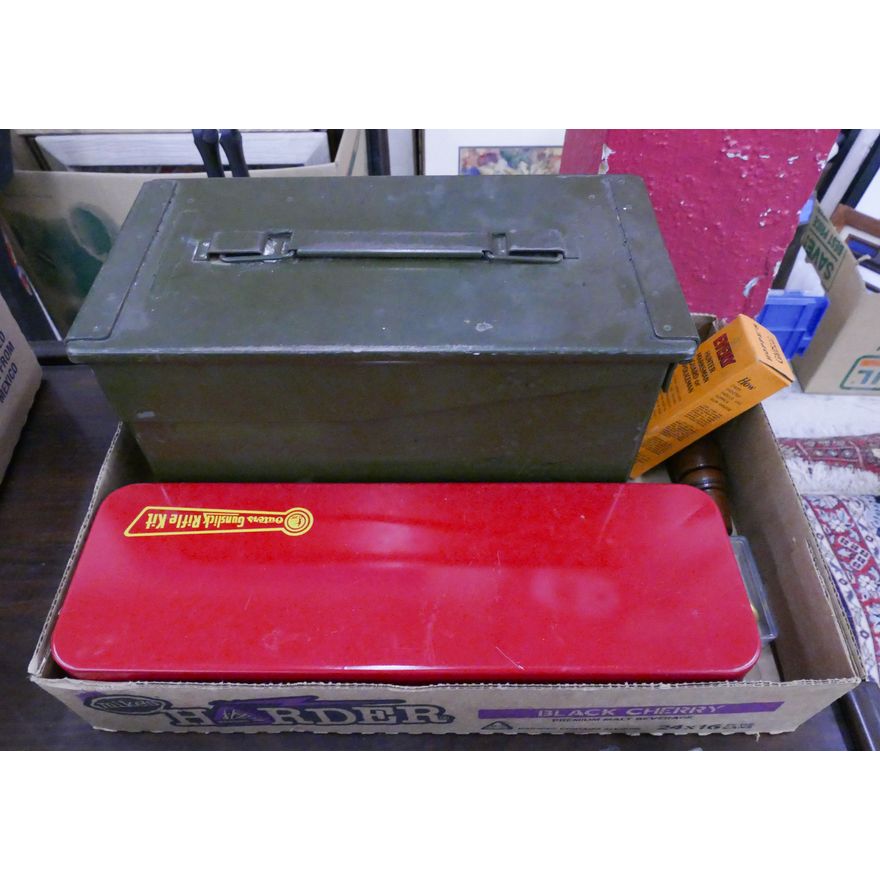Box Vintage Gun Cleaning Kits and Military Ammo Box
