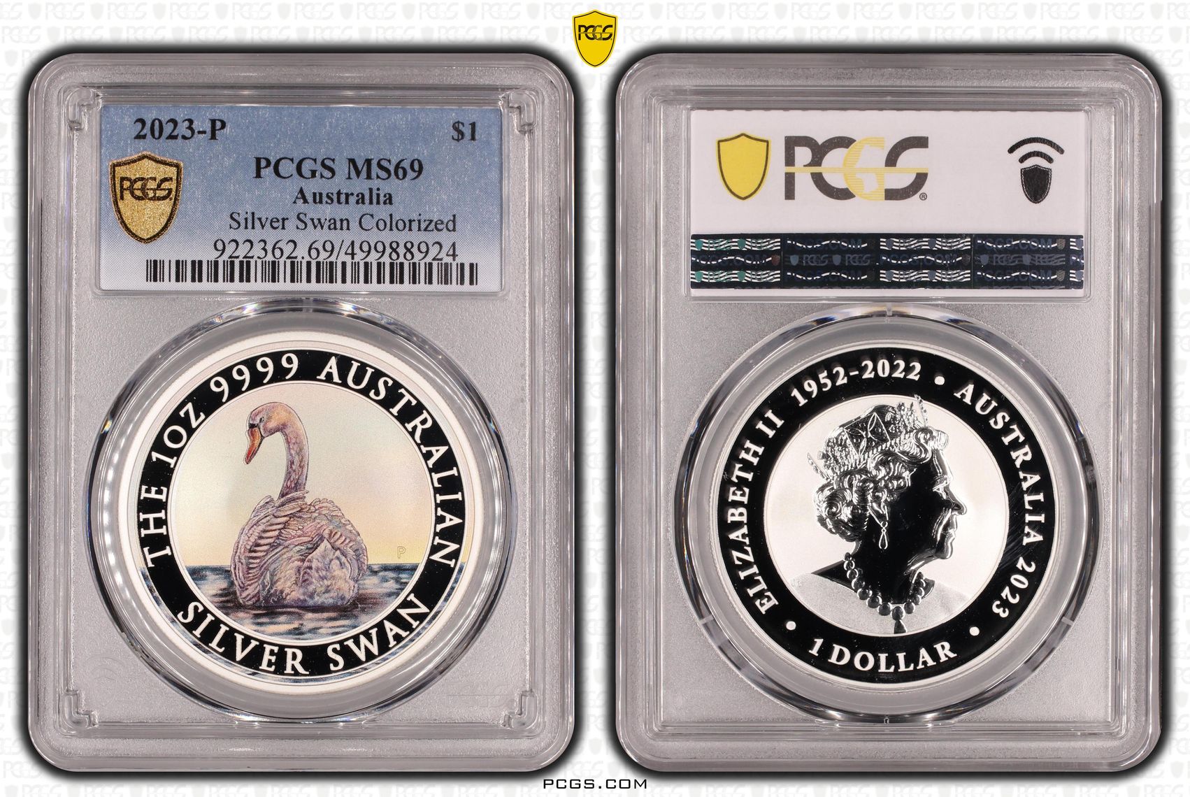 Silver Swan Colorized, One Dollar, 2023-P, PCGS MS69