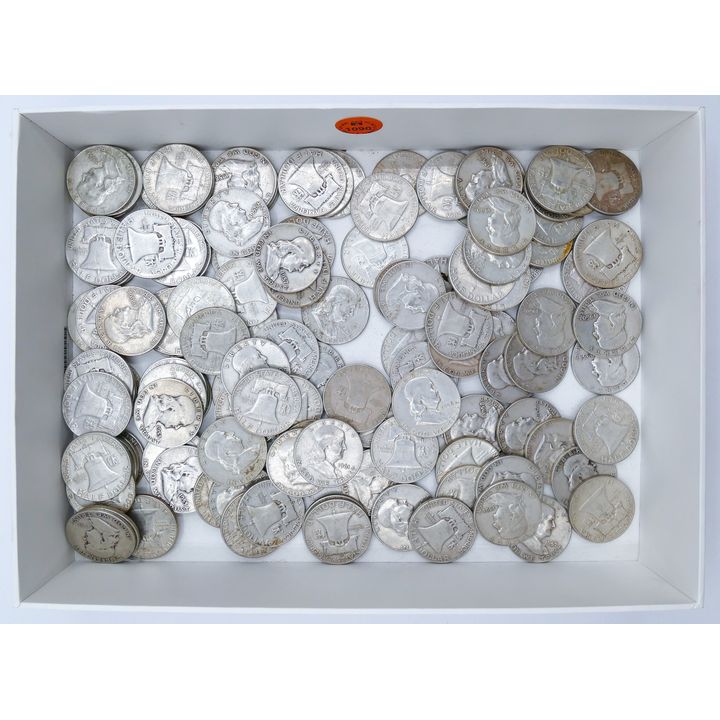 Box 139pc US Franklin Silver Half Dollars
