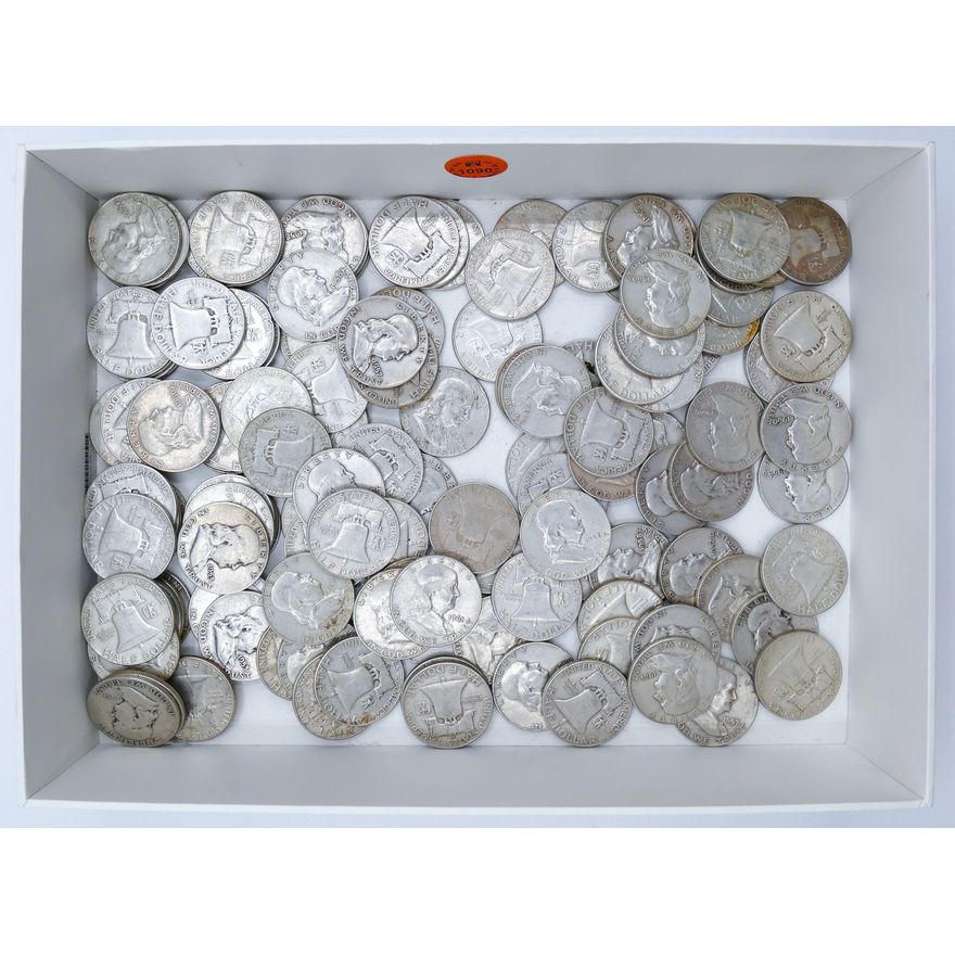 Box 139pc US Franklin Silver Half Dollars