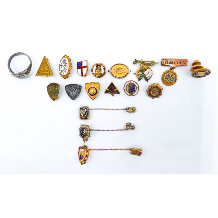 Box Assorted Old Fraternal Pins etc.