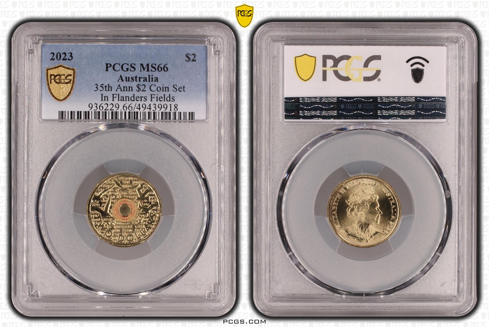 Elizabeth II, 35th Ann $2 Coin Set Colorized In Flanders Fields , Two Dollar, 2023, PCGS MS66