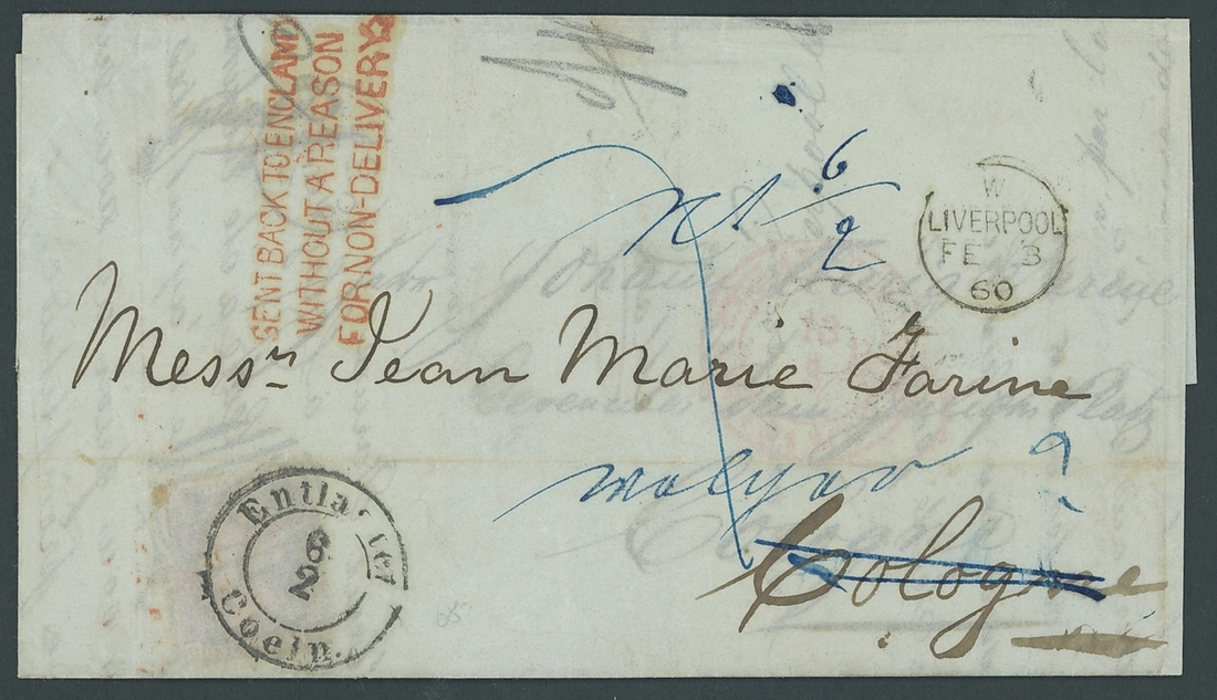 Great Britain Postal History 1860 (3 Feb.) entire unfranked from ...